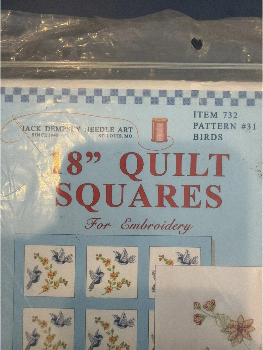 New Jack Dempsey 18” Quilt Squares Birds Pattern #31 New